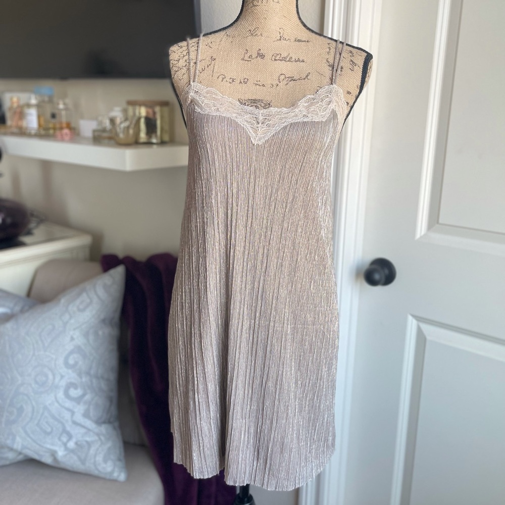 Zara Metallic Pleated Shift Dress